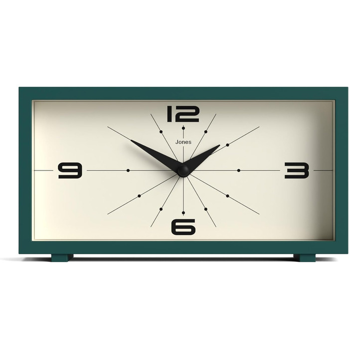 Настільний годинник JONES CLOCKS Odeon, сучасний прямокутний ретро-дизайн, зелений, для столу, полиці, каміна чи тумбочки