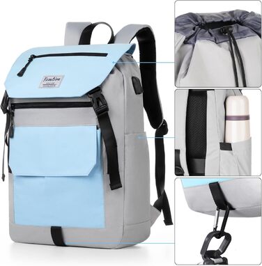 Міський рюкзак YAMTION Rolltop 17 дюймів для жінок і чоловіків, шкільний рюкзак для підлітків, для ноутбука, велоспорту, подорожей, навчання, колір Sky