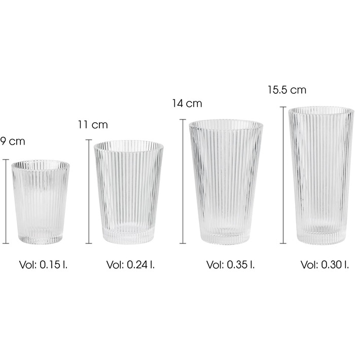 Склянки Stelton Pilastro 240 мл – ребристі, набір 6 шт, для гарячих і холодних напоїв, складані, скло, можна мити в посудомийній машині
