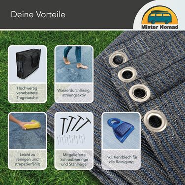 Килим для намету Mr Nomad, високоякісний, UV-стійкий, HDPE 300 г/м², для кемпінгу, підлога для переднього намету автодому чи причепа, з сумкою та аксесуарами