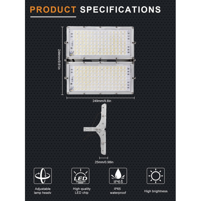 Ankishi LED прожектор для вулиці, IP65, водонепроникний, 6500K холодне біле світло, 30000 лм, 200Вт, комплект 4 шт, для спортмайданчика, гаража, саду, двору