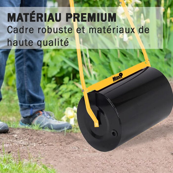Каткова для газону MaxxGarden, наповнювана піском або водою, 50 л, 50×32 см, для вирівнювання ґрунту та насіння, чорна/жовта