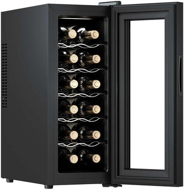 Винний шафа Cecotec Bolero GrandSommelier 830 CoolWood, термоелектрична, тиха, енергоефективна, сенсорне керування, температура 8-18°C, для 12 пляшок, чорна