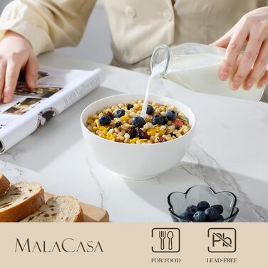Набір порцелянових кремових мисок MALACASA Regular, 8 шт, 750 мл — для супу, салату, десертів, закусок, фруктів, рамену