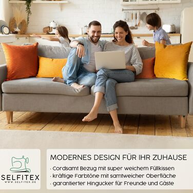 Набір з 4-х велюрових кордових подушок Selfitex Granada 2x 50x50 см + 2x 30x50 см, з наповнювачем, декоративні диванні подушки, м'які, модний дизайн, комплект для дивану