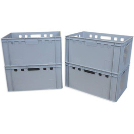 Набір з 4-х пластикових ящиків E3 Eurobox 60x40x30 см, міцна м'ясна та складська тара для харчових продуктів, сіра