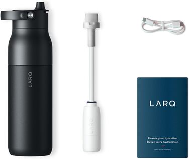 LARQ Bottle PureVis 2 680 мл – Самоочищувальна пляшка для води з UV-C LED та додатком для контролю рідини, подвійна ізоляція, нержавіюча сталь, багаторазова, 2 роки гарантії, Obsidian Black