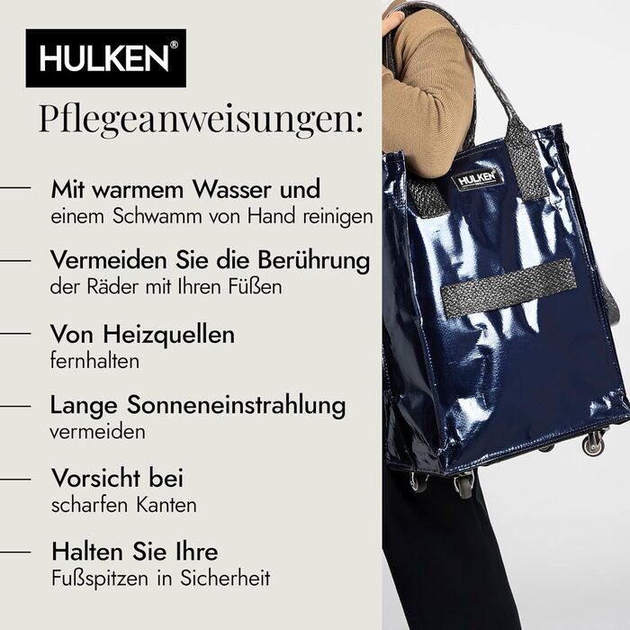 HULKEN — багаторазова сумка-візок на колесах, 30 кг, компактна, складана, міцні ручки, з блискавкою, темно-синя, розмір S