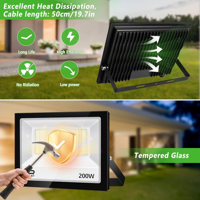 Світлодіодний прожектор YZYFACAI 300W, 30000Лм, 7000K, IP67, для вулиці, двору, гаража, саду