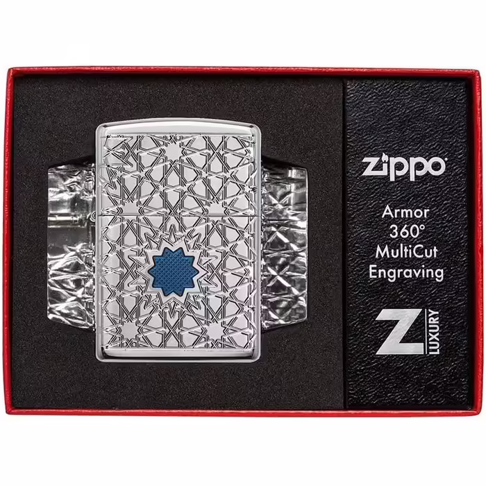 Запальничка Zippo з арабським зірковим орнаментом, хром глянцевий, модель 49076, універсальний розмір