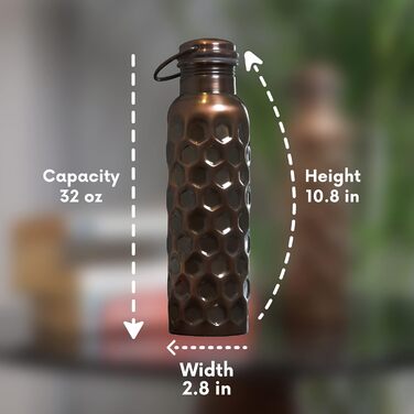Мідна пляшка для води Craft Trade 1000 мл з кришкою та чохлом, натуральна, герметична, для офісу та йоги, чорна