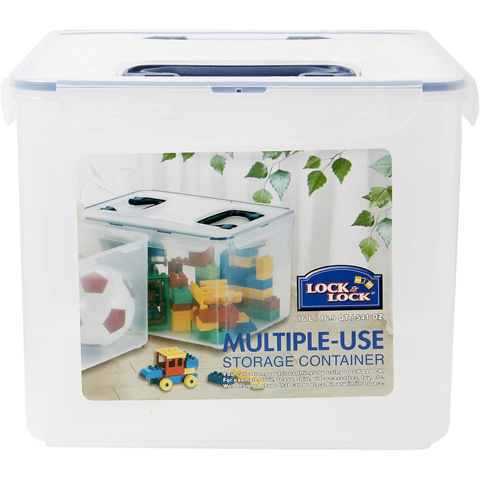 LocknLock PP CLASSIC контейнер для зберігання з кришкою та ручками, 16 л, напівпрозорий, герметичний, набір 2 шт, 361x274x212 мм, для побутових речей