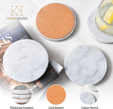 Підставки HAMAKAWA з натурального мармуру, набір 4 шт, круглі, 10 см, сучасні білі підставки з травертину для напоїв, декору дому, журнального столика та офісу