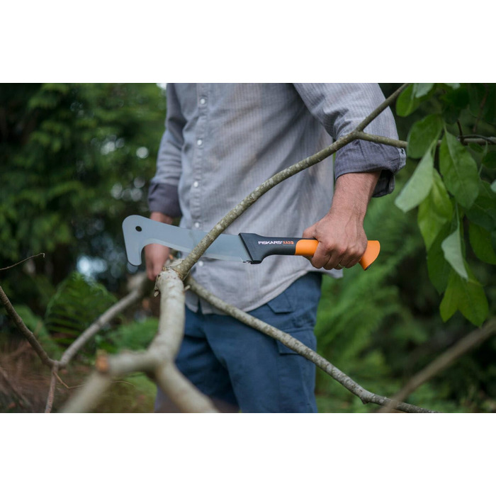 Мачете Fiskars WoodXpert XA3 50,5 см, антипригарне покриття, загартована сталева лезо, скловолоконна ручка, з чохлом, чорний/помаранчевий