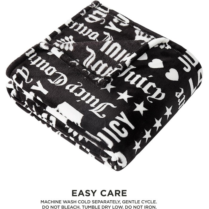 Плюшева ковдра Juicy Couture з короною Royal, чорна/біла, 127x177,8 см — м'яка декоративна накидка для дивана, ліжка та крісла, розкішний текстиль для дому