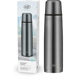 Термос alfi ISOTHERM PERFECT AV 1,0 л, нержавіюча сталь, автоматична кришка, герметичний, із термочашкою, матовий сірий, зберігає тепло 12 годин, не залишає відбитків, BPA-free
