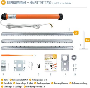 Комплект електроприводу для ролет 3T-MOTORS до 110 см, двигун 10 Нм SW60, монтажний набір, без керування