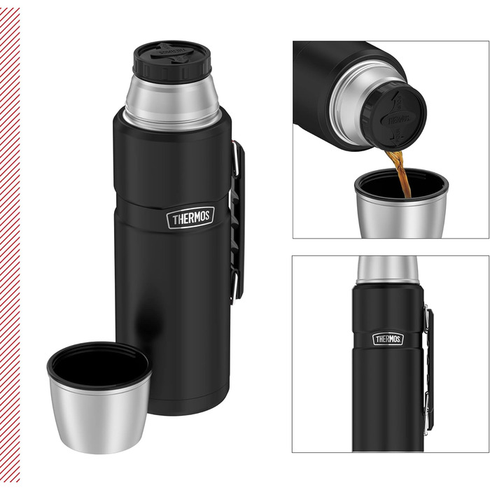 Термос THERMOS STAINLESS KING 1,2 л, чорний, нержавіюча сталь, герметичний, з чашкою і ручкою, 12 годин гарячий, 24 години холодний, для напоїв, BPA-free