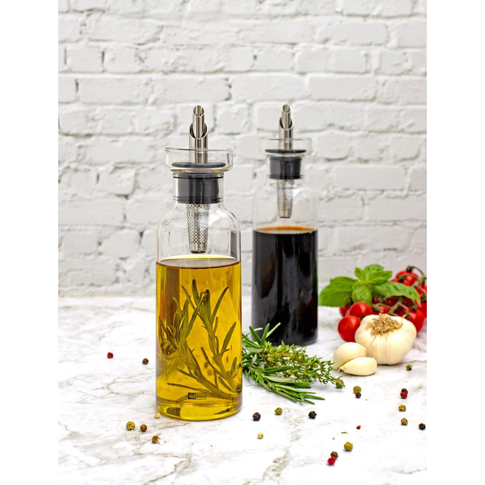 AdHoc AromaPour дозатор для олії та оцту, боросилікатне скло, 300 мл, з нержавіючим носиком, герметичний, стильна пляшка для оливкової, гарбузової олії та оцту