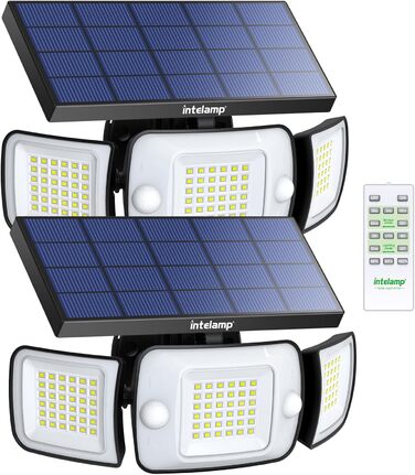 Сонячна LED лампа INTELAMP для вулиці з датчиком руху, 6000 мА·год, 1200 Лм, 270° широкий кут, IP65, з пультом, біле світло, 2 шт.