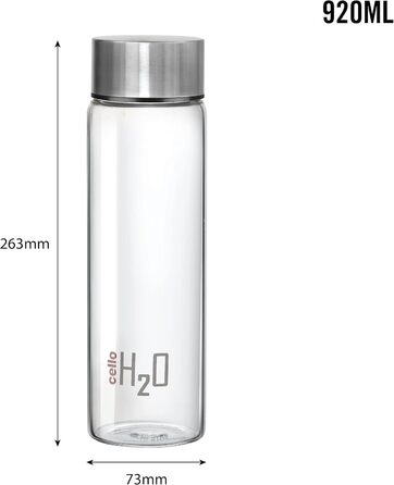 Скляна пляшка для води H2O Steelox 920 мл, широка горловина, срібляста, для холодильника, готелю, подорожей, офісу, університету, набір 3 шт.