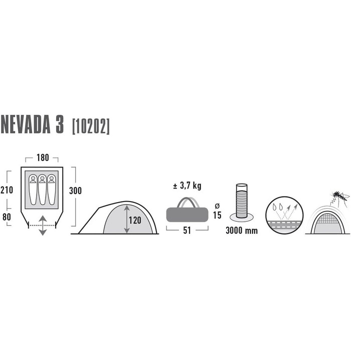 Намет High Peak Nevada 3 для кемпінгу, купольний, на 3 особи, з тамбуром, двошаровий, водонепроникний, з вентиляцією, захистом від погоди та москітів