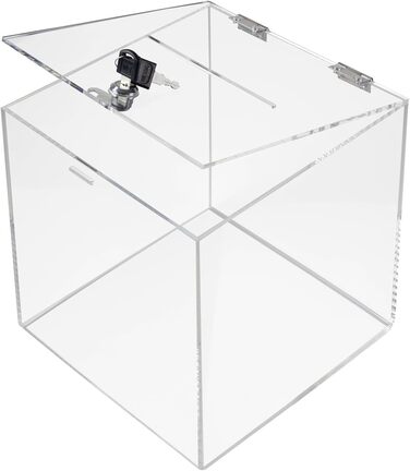 Прозора акрилова скринька для пожертв з замком HMF 25x25x25 см, формат A5