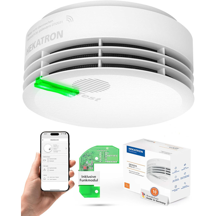 Датчик диму Hekatron Genius Plus X з радіомодулем, 10 років, переможець тестів, Німеччина
