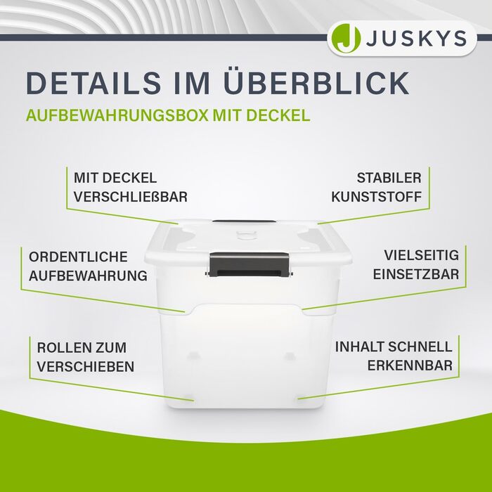 Juskys пластикові контейнери з кришкою 45 л, прозорі, набір 4 шт. — великі, штабельовані бокси для зберігання речей