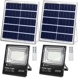 Світлодіодний прожектор Aigostar 50W з сонячною панеллю, 6500K, IP66, для вулиці, саду, гаража, 2 шт (еквівалент 200 Вт)