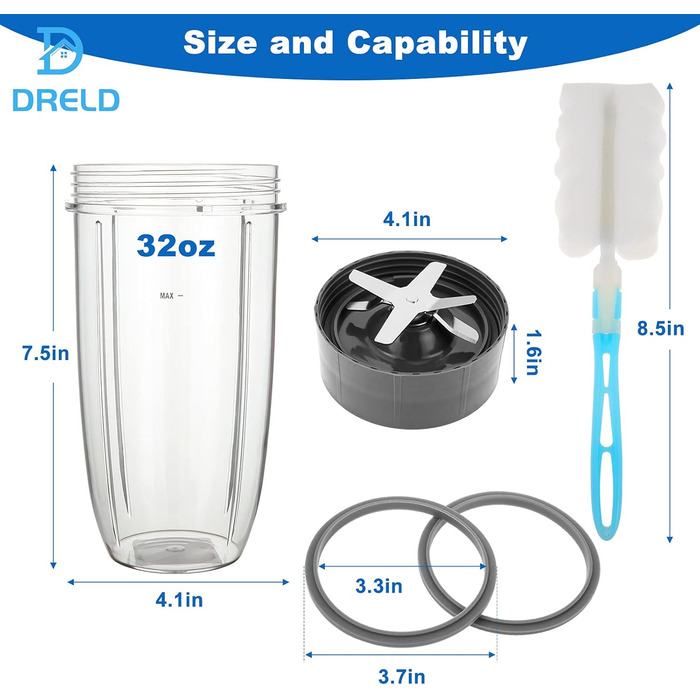 Комплект аксесуарів для блендера NutriBullet 600/900 Вт: 7 шт. – 2 чаші 900 мл, 2 екстракторні леза, 2 ущільнювачі, щітка, запасні частини для соковижималки