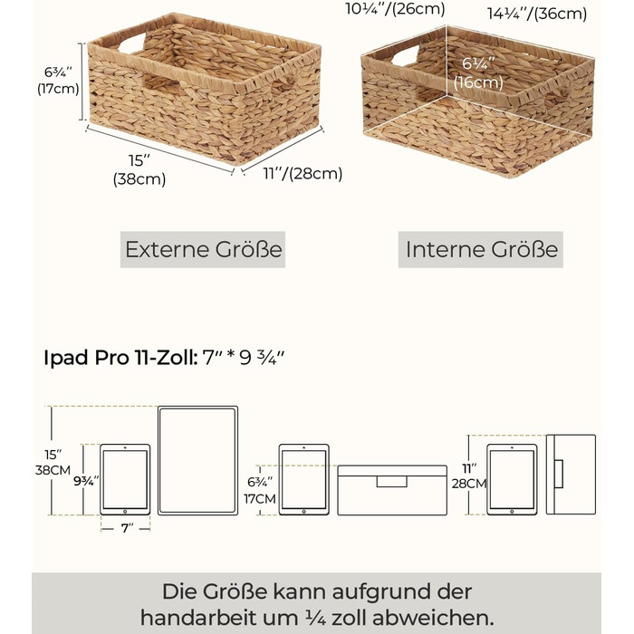 Кошик для зберігання StorageWorks із водяної гіацинти, прямокутний, 38×28×17 см, з подвійними ручками, натуральний плетений кошик для організації речей