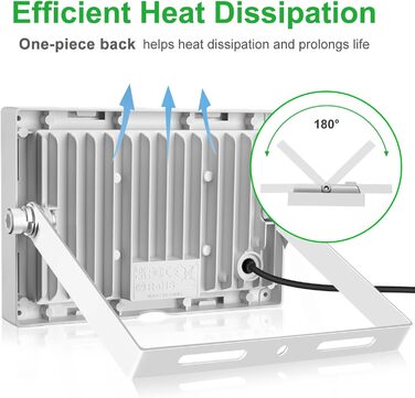 LED прожектор CLY для вулиці 50W, 2 шт, 4300 Лм, холодне біле світло 6500K, IP66, водонепроникний, для двору, гаража, саду