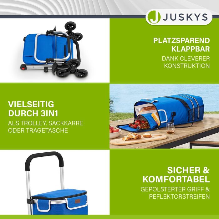 Сходовий візок для покупок Juskys 3в1, 56 л, складний, темно-синій