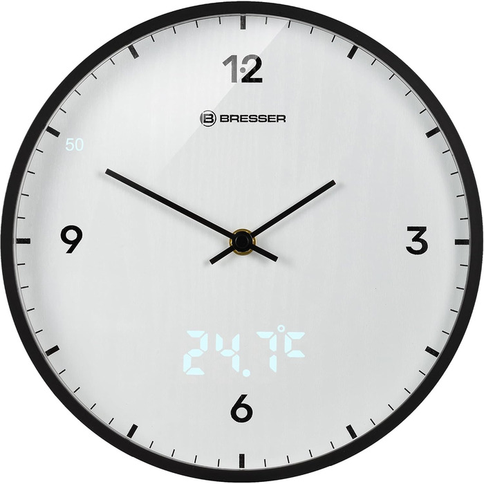 Стіна годинник Bresser MyTime 24 см, радіокерований, безшумний, LED секундомір, термометр, білий