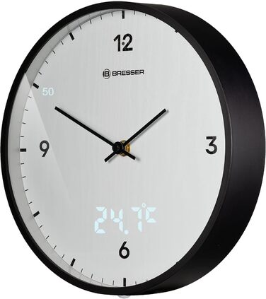 Стіна годинник Bresser MyTime 24 см, радіокерований, безшумний, LED секундомір, термометр, білий