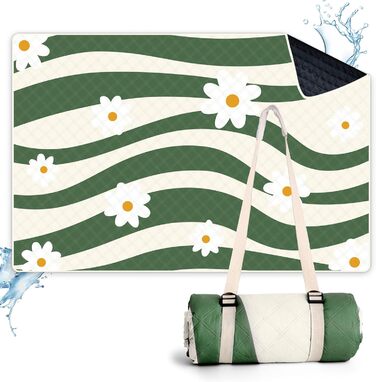 Пляжний килимок LARUTAN Versailles Daisy 200x300 см, водонепроникний, портативний, для пікніка, з ременем для перенесення, праний