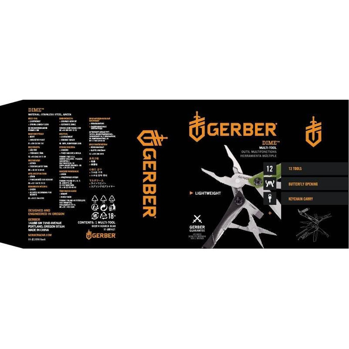 Мультитул Gerber Dime 12 в 1, кишеньковий, чорний, 1014030 (зелений, EU)