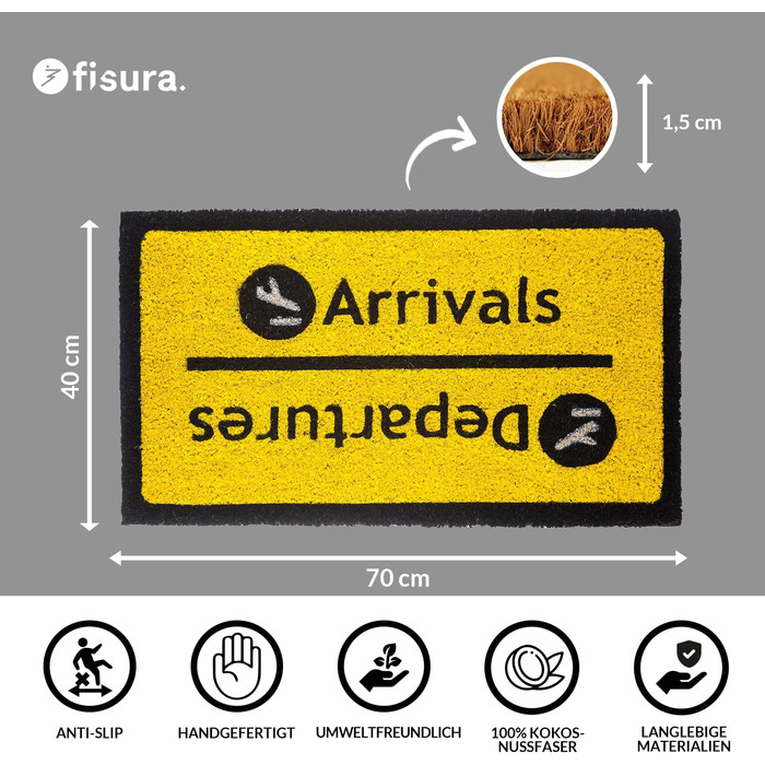 Килимок придверний Fisura Arrivals, вініловий, жовтий, 70x40 см