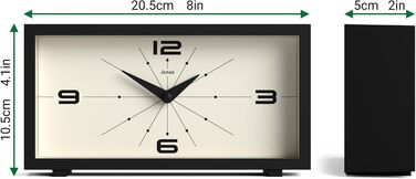 Настільний годинник JONES CLOCKS Odeon чорний, сучасний ретро-дизайн, прямокутний, для полиці, столу, каміну чи тумбочки