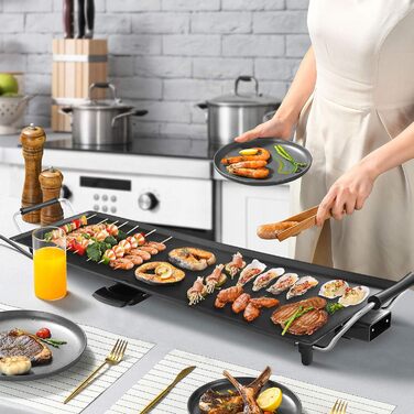 Електричний гриль GOPLUS 1800 Вт, антипригарна гриль-плита Teppanyaki, настільний гриль з регульованим термостатом і знімною жирозбірною чашею, велика поверхня для барбекю та вечірок, 90x23 см
