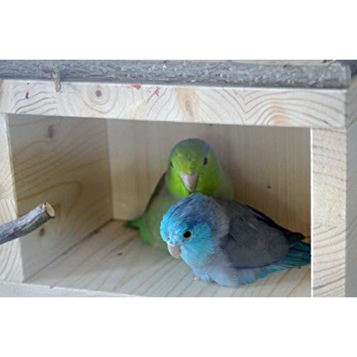 Дерев'яний будиночок для птахів Vogelgaleria® – спальне місце та укриття для хвилястих папуг, неразлучників, корелл, аксесуар для клітки та вольєра