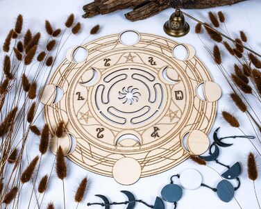 Священна геометрія: настінний декор Sri Yantra 30,5 см з товстого дерева, чакра, лабіринт, постер-тапісерія (Колесо Гекати)