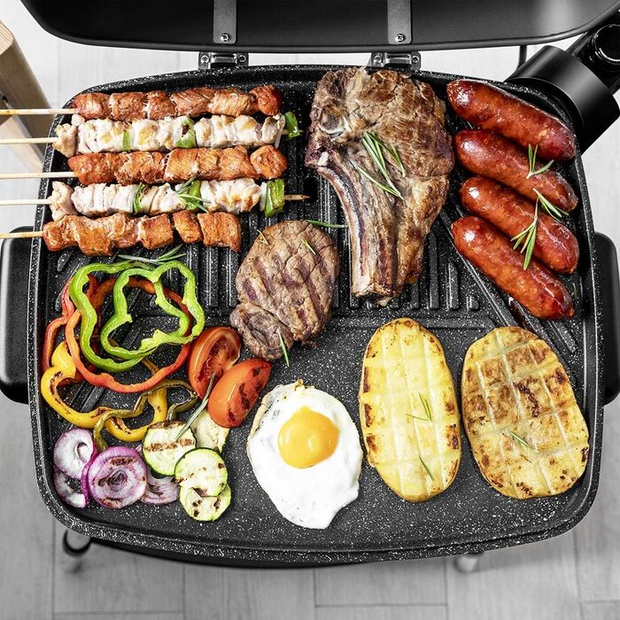 Електричний гриль Cecotec PerfectCountry BBQ, настільний, 2400 Вт, регульована температура, решітка з нержавіючої сталі, 3 рівня висоти, піддон для жиру