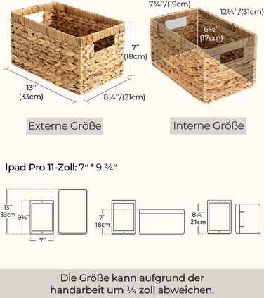 Набір з 2 плетених кошиків StorageWorks із водного гарбуза 33x21x18 см, прямокутні кошики для зберігання з подвійною ручкою, органайзер для подарунків, полиць і дому