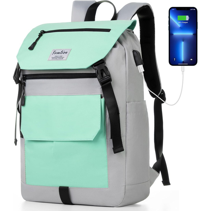 Міський рюкзак YAMTION Rolltop 17 дюймів для жінок і чоловіків – водостійкий шкільний рюкзак для підлітків, університету, спорту, подорожей, велосипеду, молодіжний, чорний