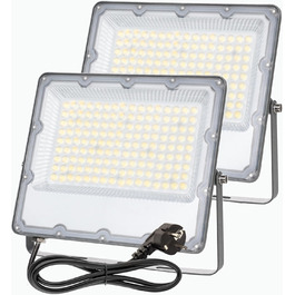 Комплект з 2 LED прожекторів 100Вт, 8910Лм, 6500К, IP66, для вуличного освітлення, водонепроникний, з вилкою, для безпеки, двір, сад