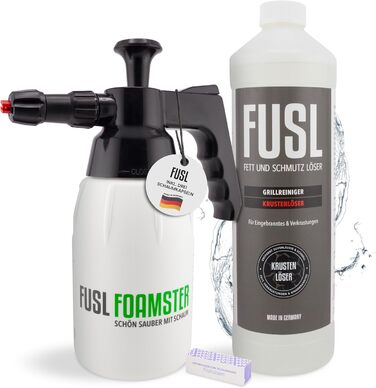 Набір для очищення гриля FUSL FOAMSTER: піна, 1 л знежирювача, біорозкладний, для газових грилів, коптильні та решіток, вироблено в Німеччині