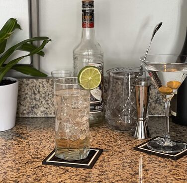 Набір квадратних барних підставок Highball & Chaser, 6 шт, поглинаючі підставки для напоїв, стильний дизайн для дому та бару