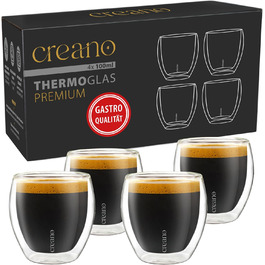 Набір склянок для еспресо Creano PREMIUM 100 мл, 4 шт, подвійні стінки, термоскло, професійна якість, підходять для посудомийної машини, новинка 2024